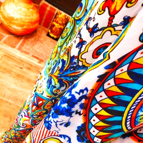 **LAST ONE**MANISH VAID Spanish Tiles Silk Emb. Prt. Hi-Lo Dress OS NWT - Picture 4 of 8